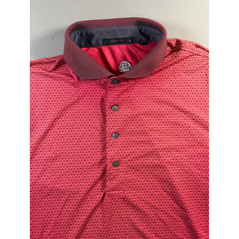 Greyson Polo Shirt Mens XL Red Geometric Print Performance Golf Short Sleeve
